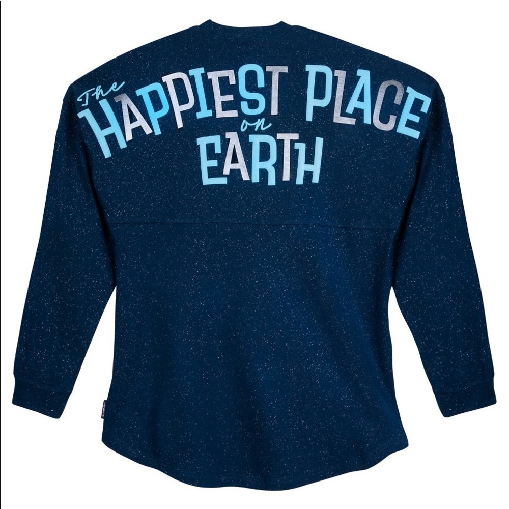 NWT Disneyland The Happiest Place On Earth Blue Glitter Spirit Jersey